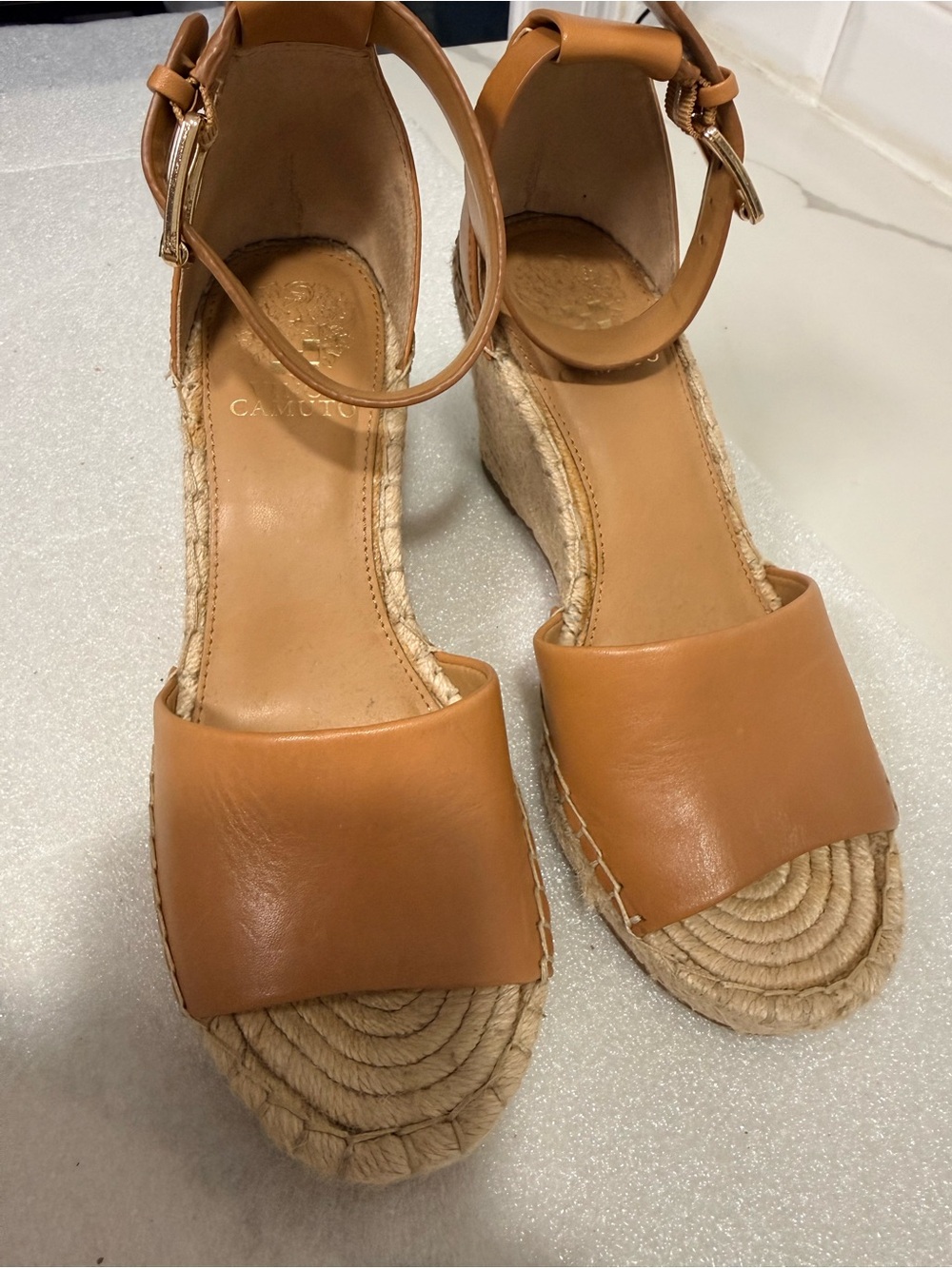 Vince Camuto Tan Espadrille Wedge Sandals with Ankle Strap